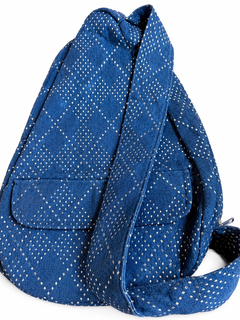 Handmade Blue Cotton Sling Backpack Crossbody Bag Geometric Print